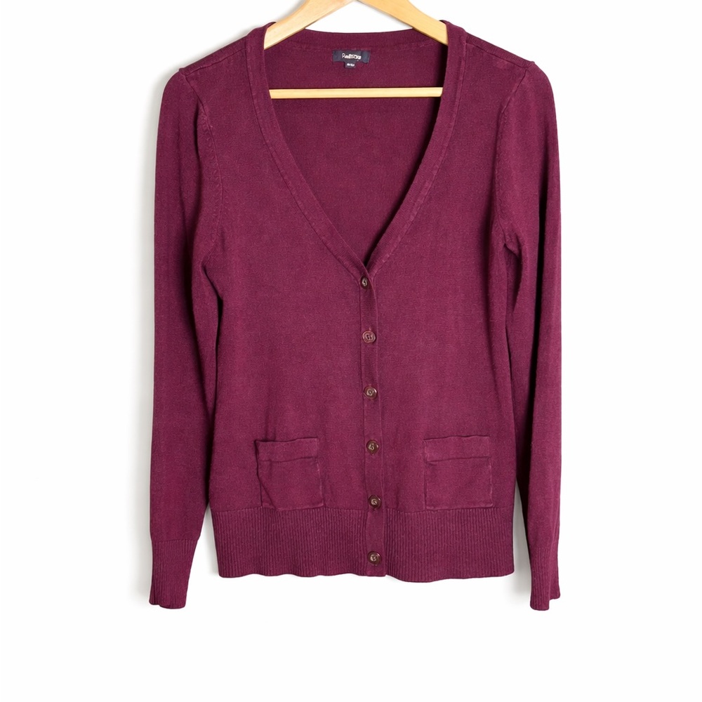 Reitmans Plum Button Front Cardigan Sweater Women’s Size M Pocket Knit Burgundy